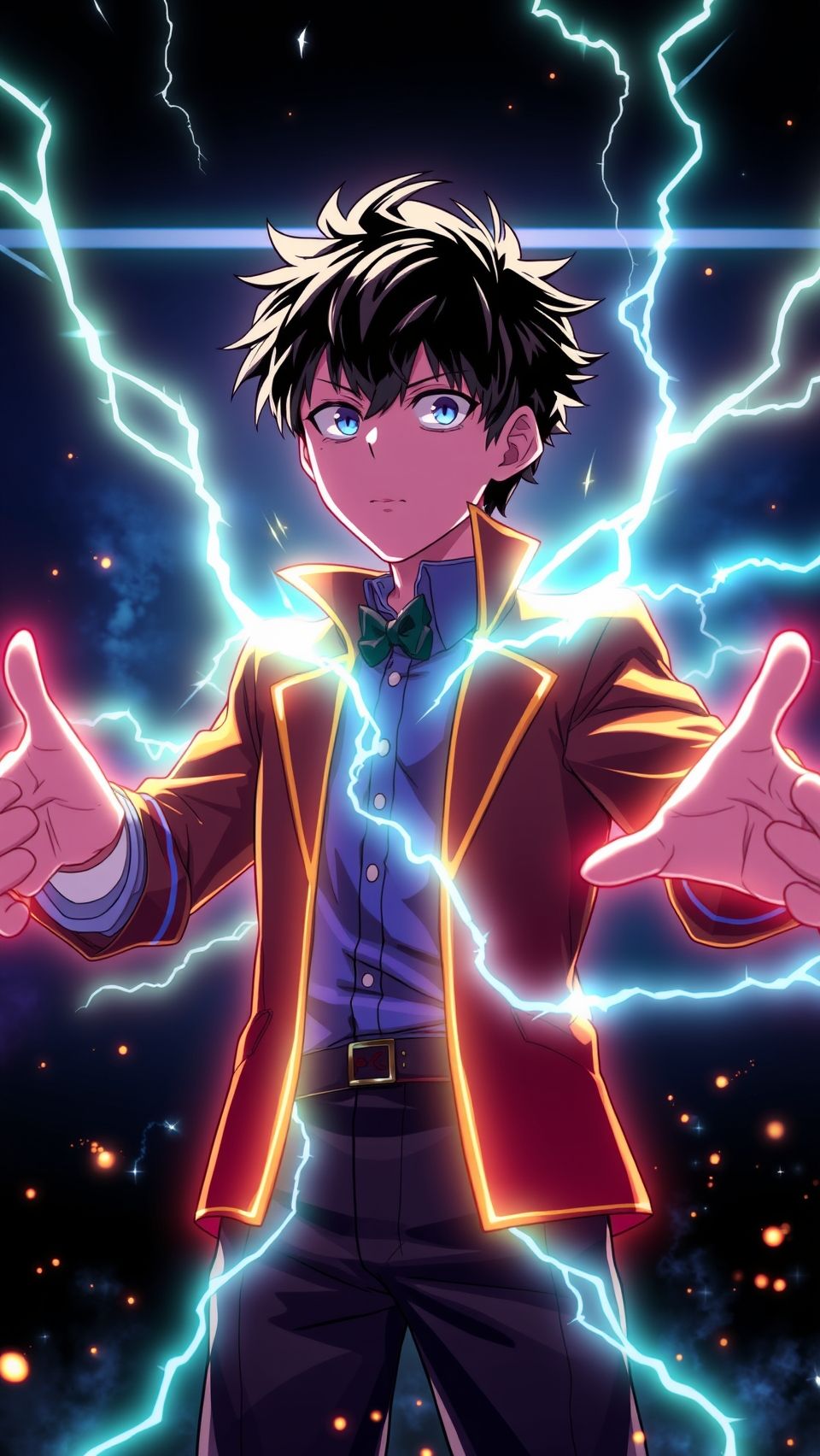 Mob Psycho 100 anime wallpaper of Shigeo Kageyama using lightning psychic powers