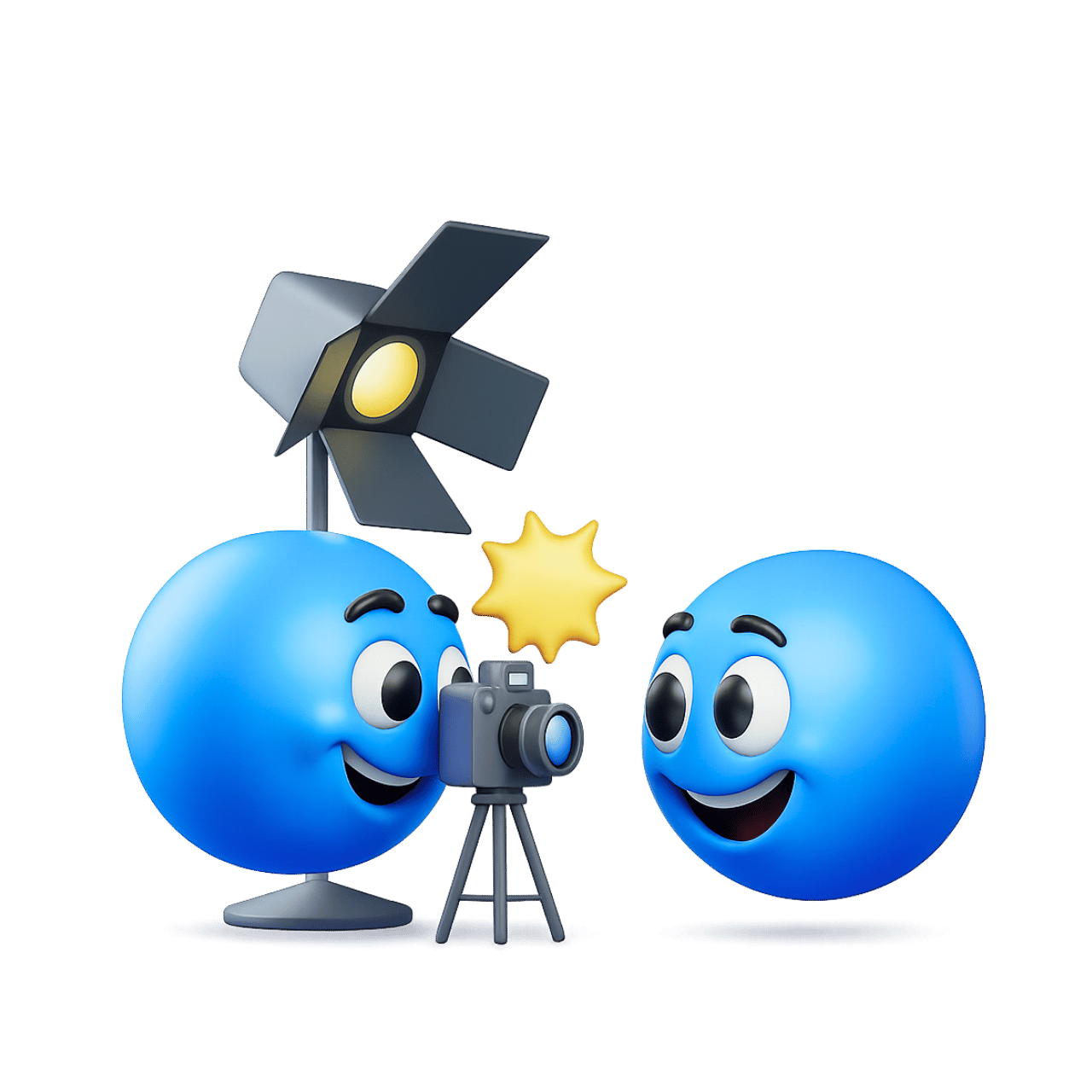 3D model emoticon emoji with camera and lighting setup during photo shoot