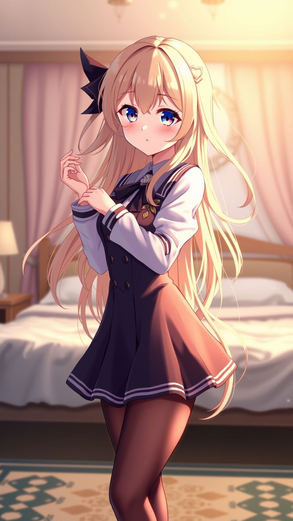 Beautiful anime wallpaper of Marin Kitagawa from My Dress-Up Darling standing gracefully in bedroom