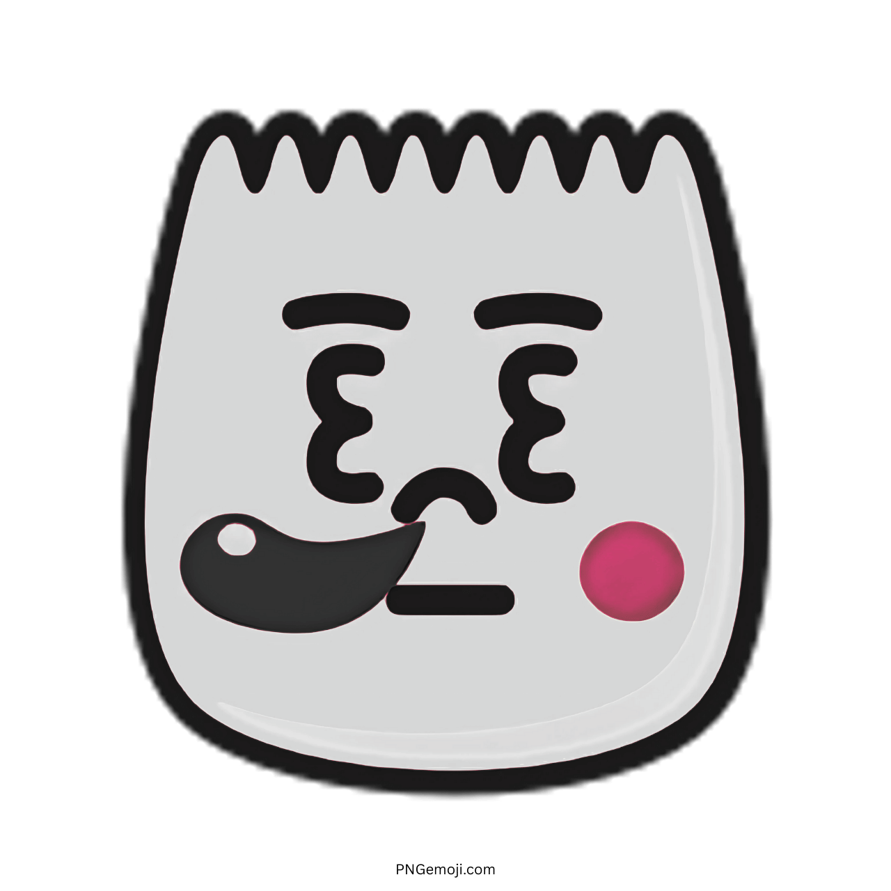 Nap TikTok emoji tired cartoon face with black drool, blush cheeks, and sleepy expression