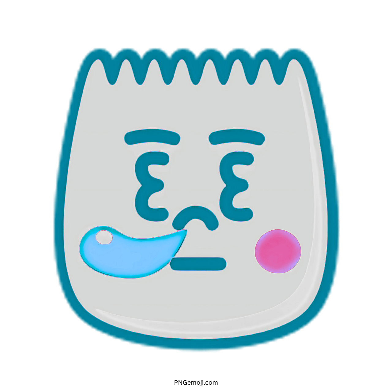 Nap TikTok emoji cartoon sleepy face with blue drool, pink blush, and tired eyes