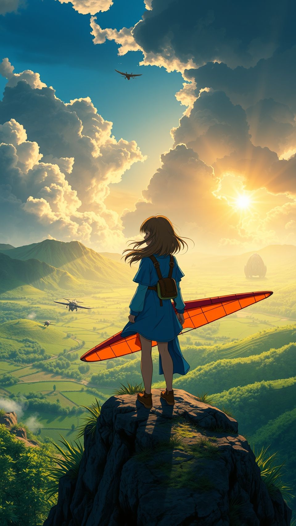Nausicaa of the Valley of the Wind anime wallpaper with sunset and flying ships