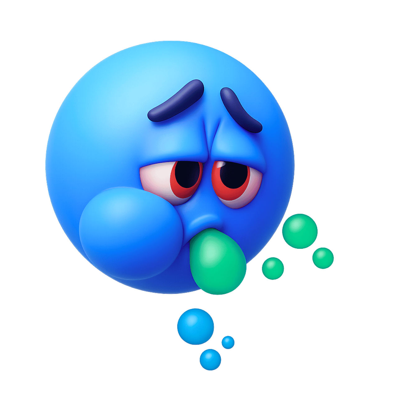 3D nausy emoticon emoji with sick face and vomiting cartoon expression