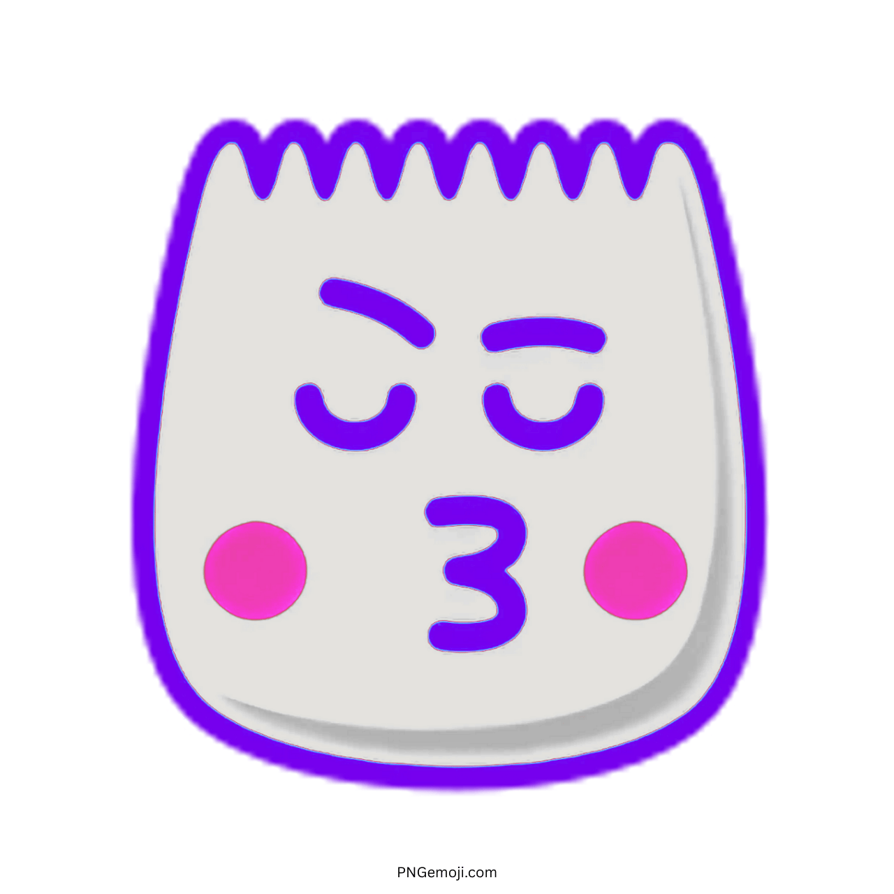 Neon blue purple outline TikTok pride emoji kiss face with blush cheeks PNG