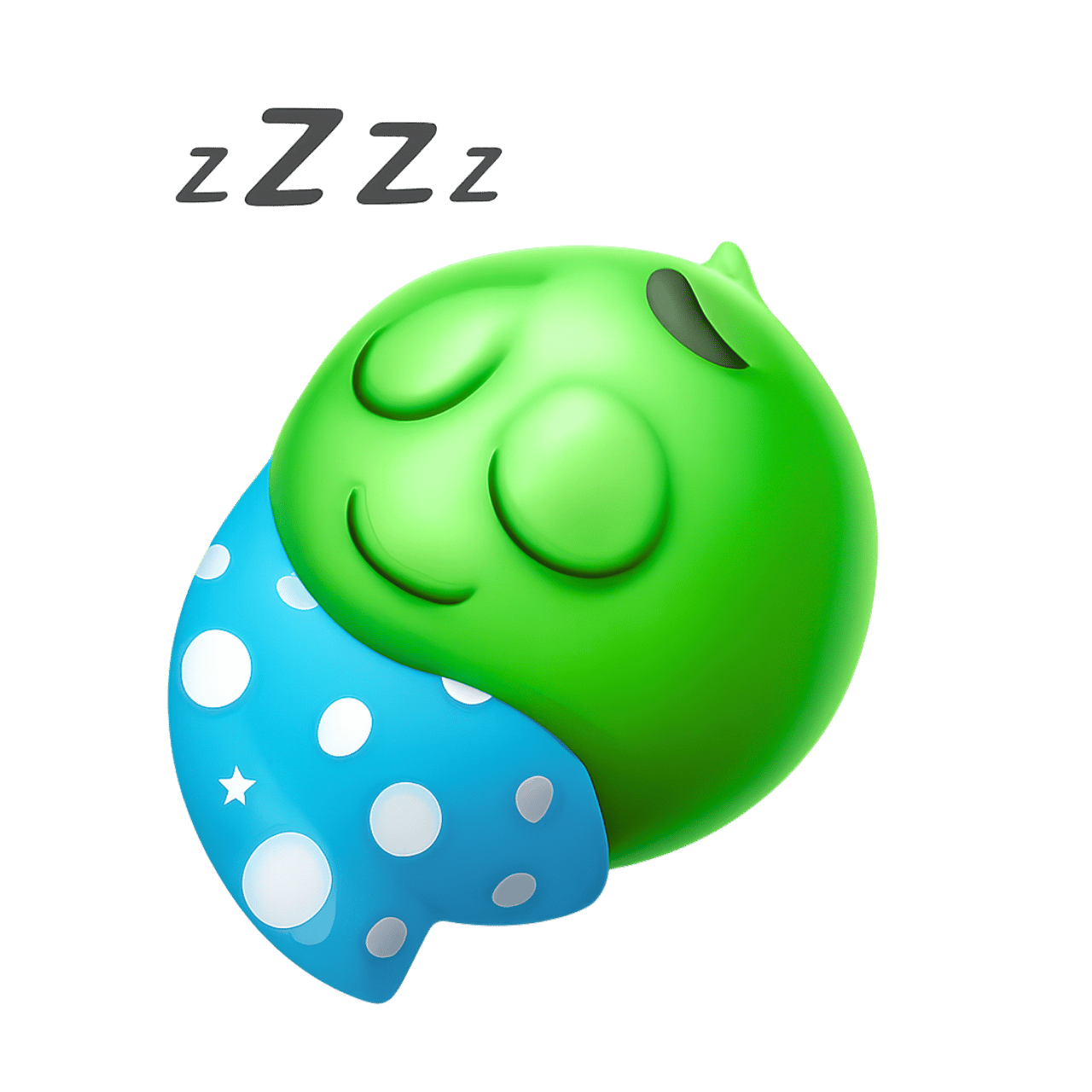 3D nighty-night emoji sleeping with green face and blue pillow
