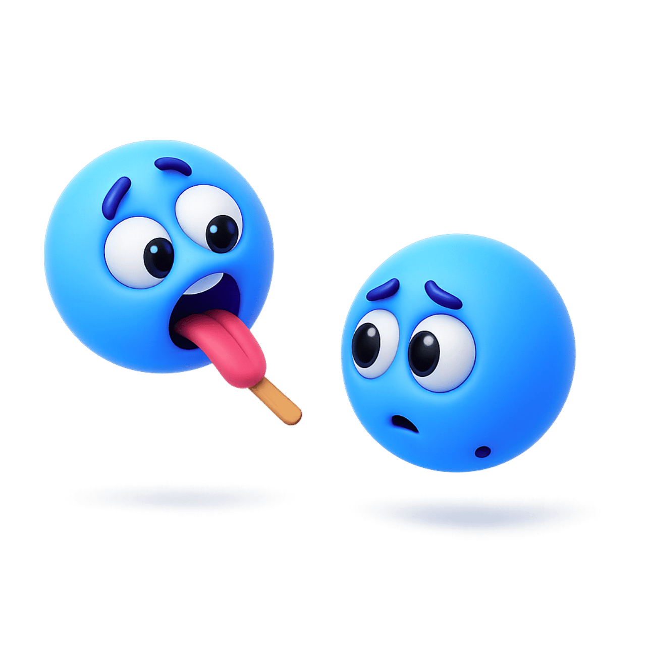 Blue open up emoji face with tongue out and funny shocked expression