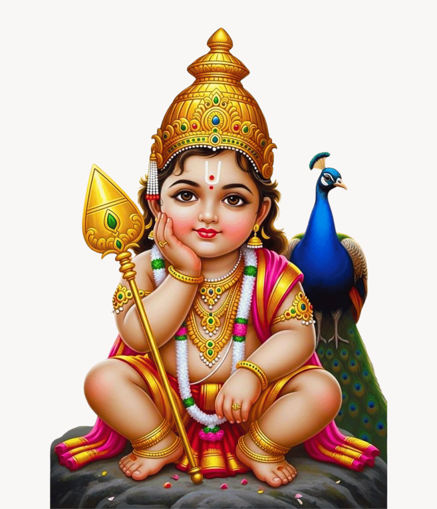 Lord Murugan with Peacock and Spear in Traditional Hindu Art