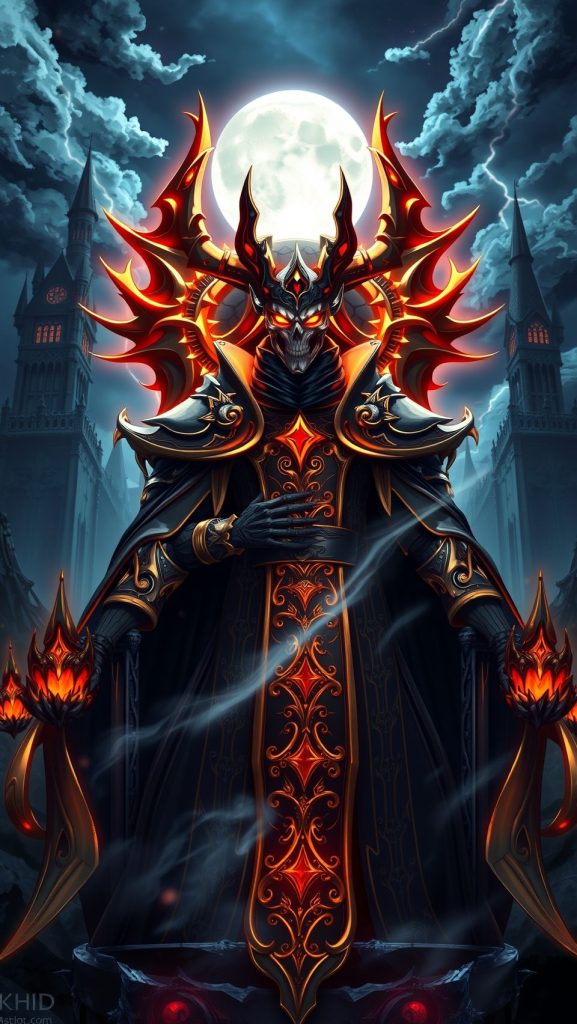 Overlord anime dark fantasy wallpaper featuring Ainz Ooal Gown with glowing armor