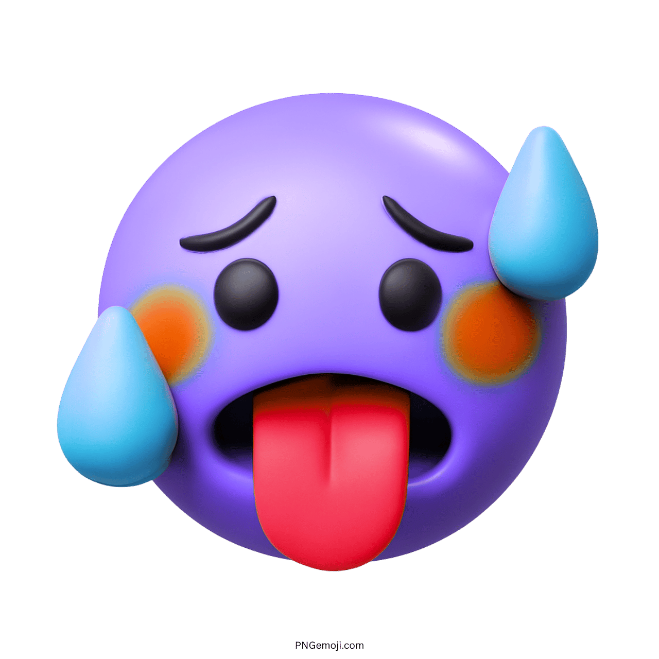 Overwhelmed face with sweat and tongue out, expressing exhaustion or discomfort.