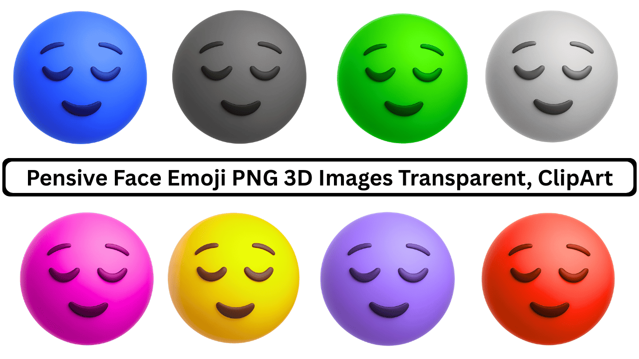 Colorful 3D pensive face emoji PNG images with transparent background for clipart use.