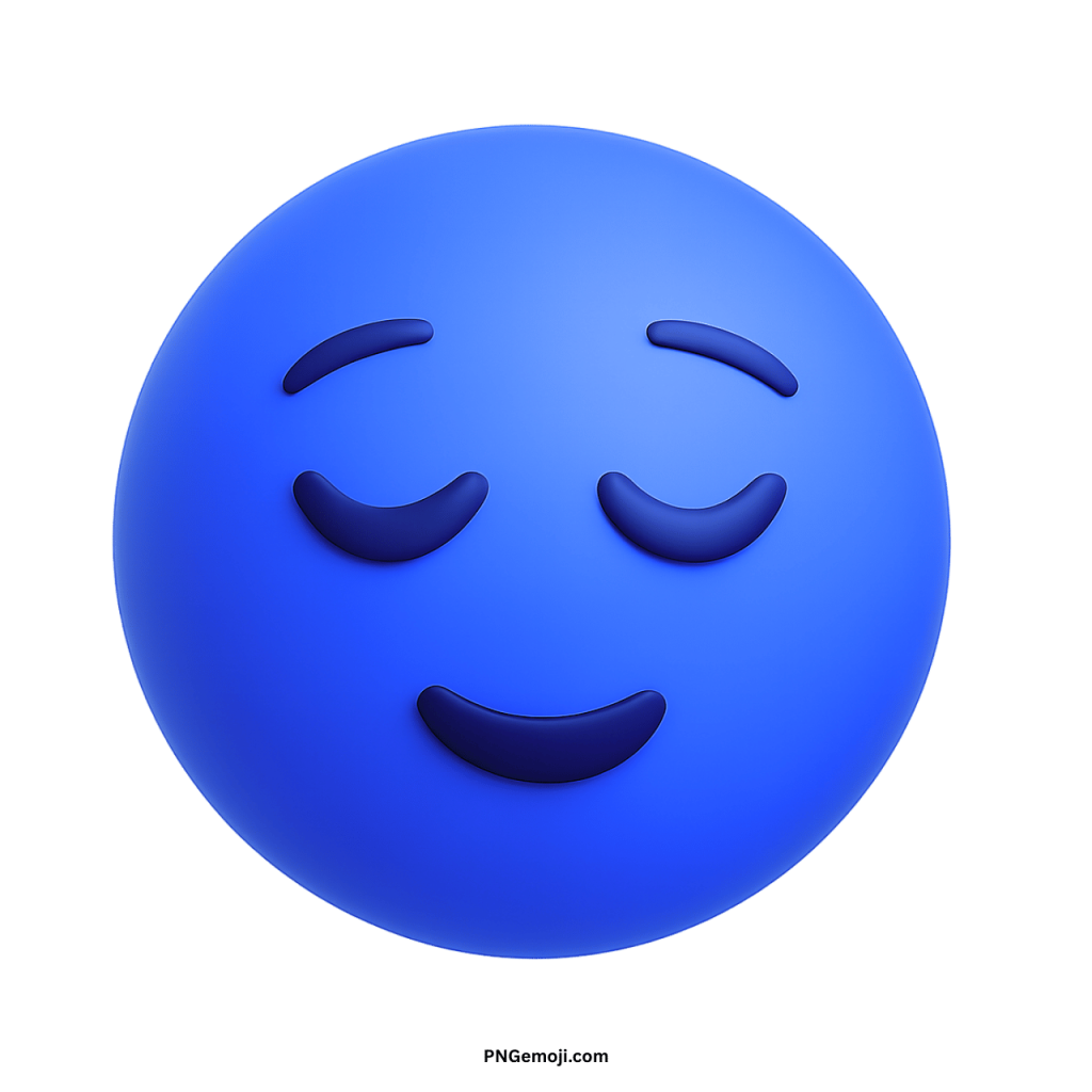 Blue pensive face emoji with closed eyes and calm expression symbolizing sadness or reflection.