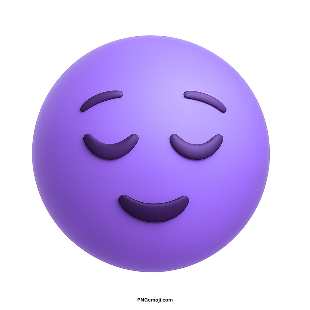 Purple pensive face emoji with closed eyes and calm reflective expression for mindfulness or emotions.