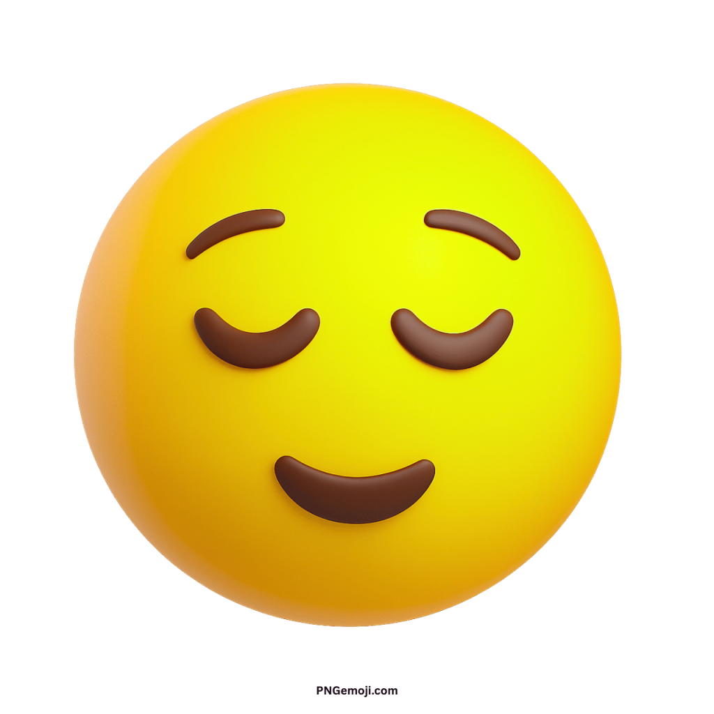 Yellow pensive face emoji with closed eyes and calm expression symbolizing reflection, peace, or sadness.