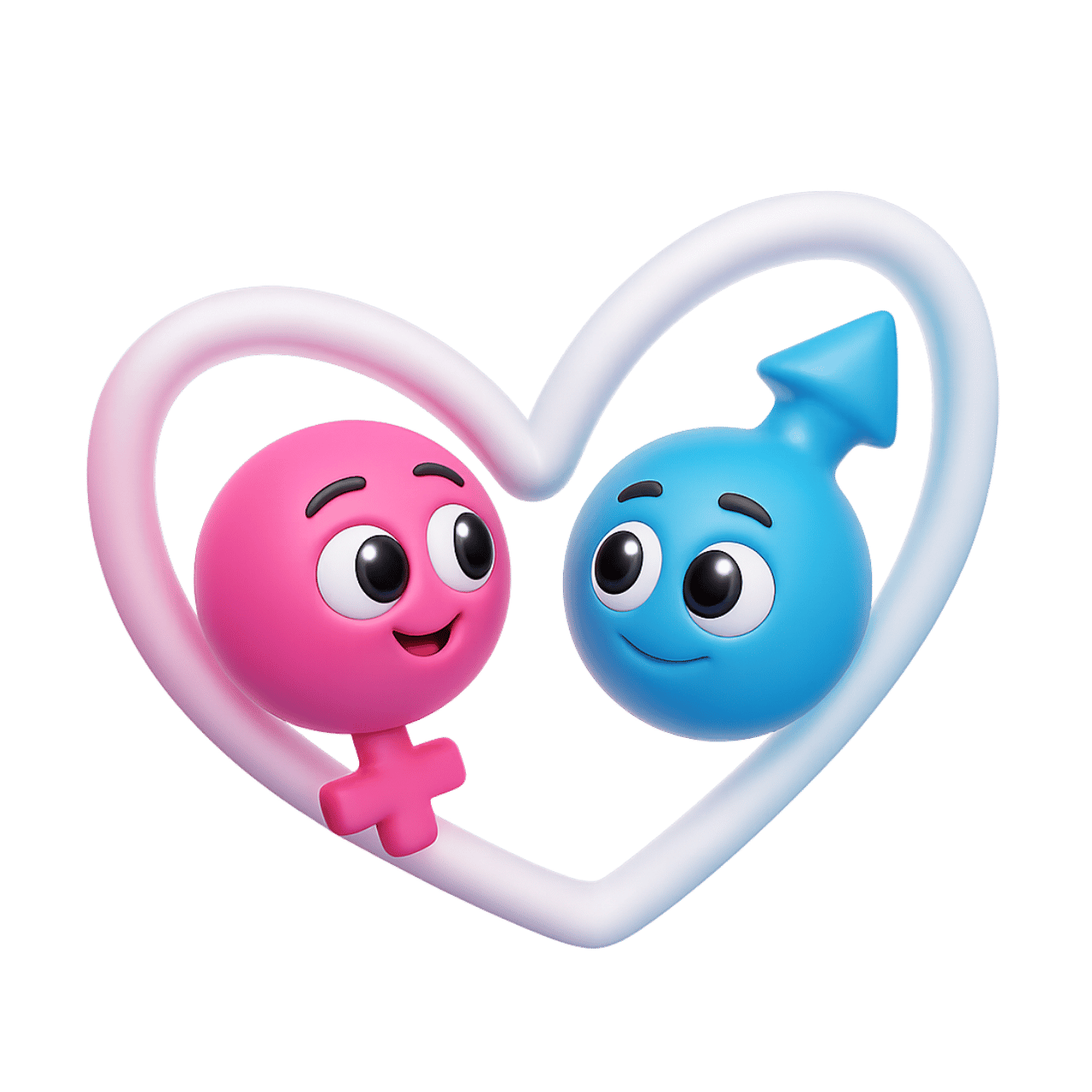 Pink and blue girl boy emoji inside heart symbol representing love and relationship