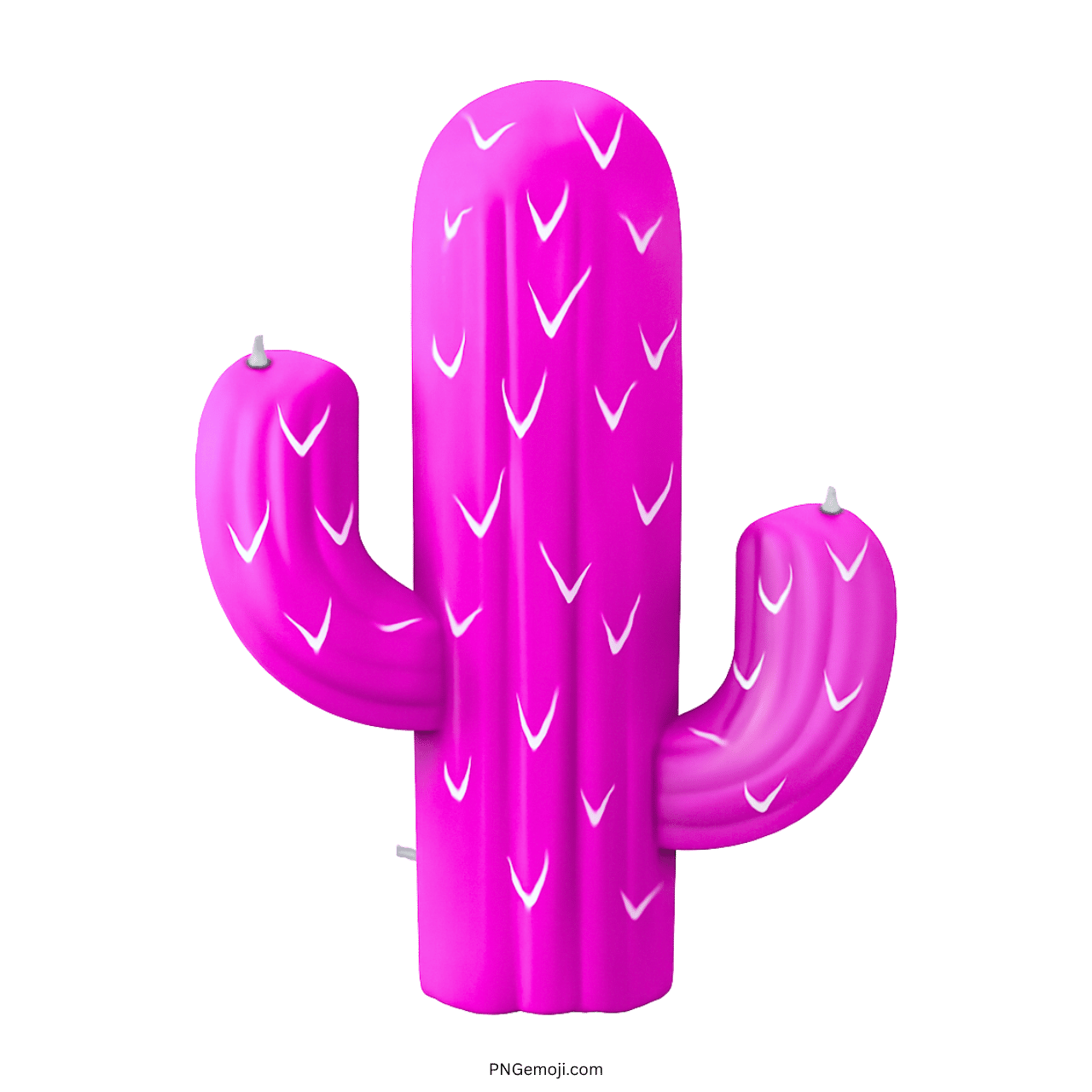 3D pink cactus emoji PNG with white spines and transparent background