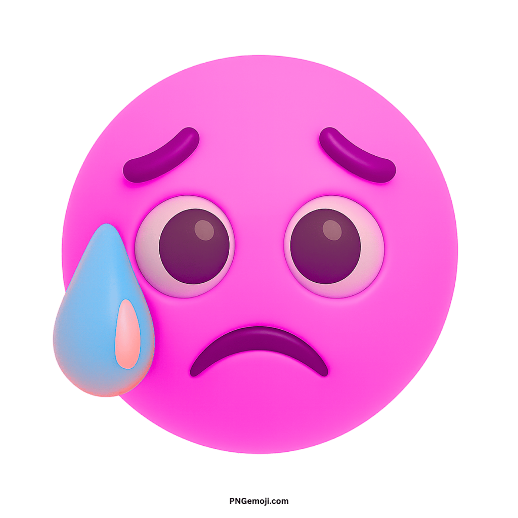 Pink crying face emoji with single tear, emotional sad expression for messages