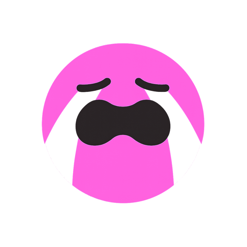 A pink crying TikTok emoji, used to express sadness, emotional distress, or overwhelming feelings in digital conversations and social media.