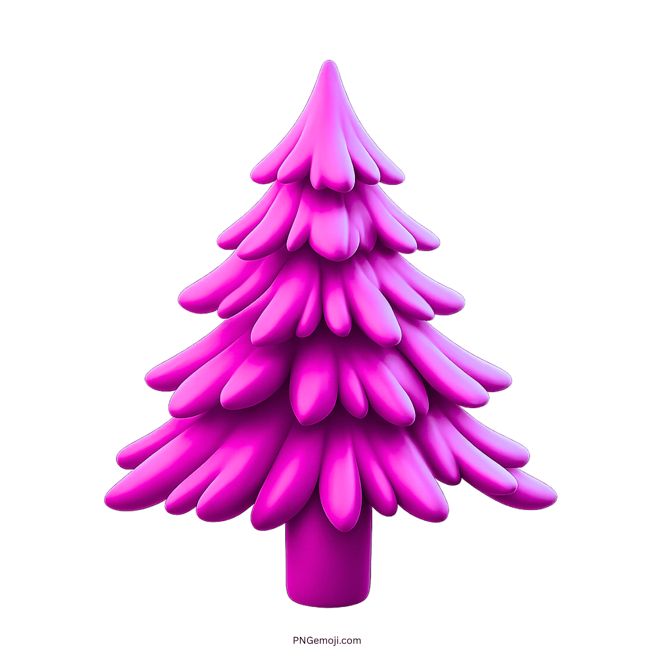 3D pink evergreen tree emoji with stylized leaves and trunk, transparent background