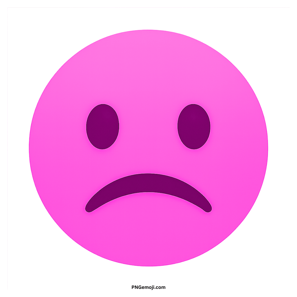 Pink frowning face emoji symbolizing sadness, worry, or emotional unhappiness with downturned mouth