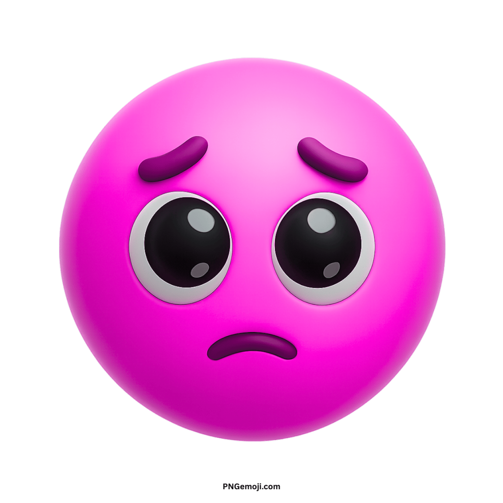 Pink pleading emoji with big glossy eyes and sad expression showing innocence and emotional appeal