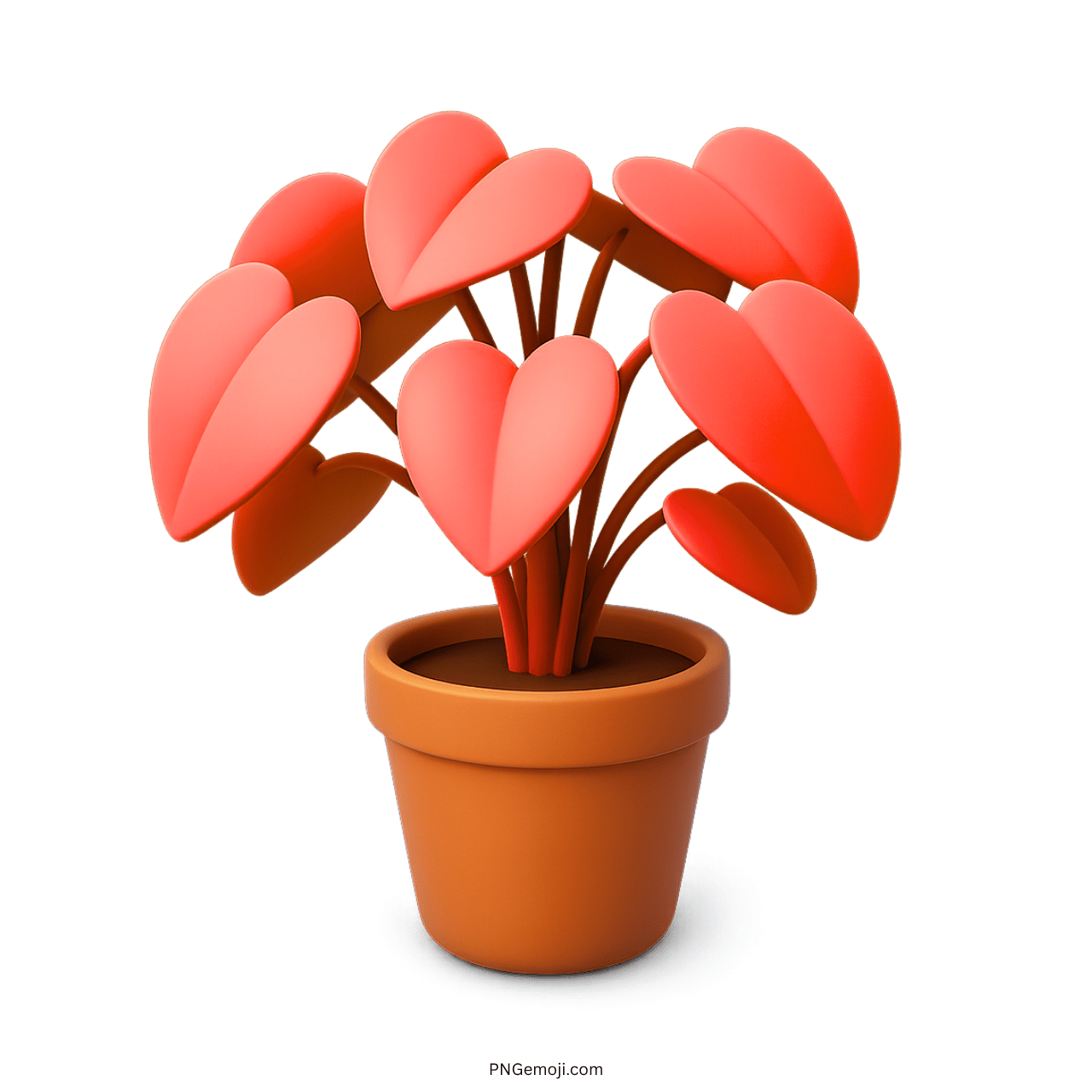 3D pink potted plant emoji with heart-shaped leaves and an orange pot, transparent background