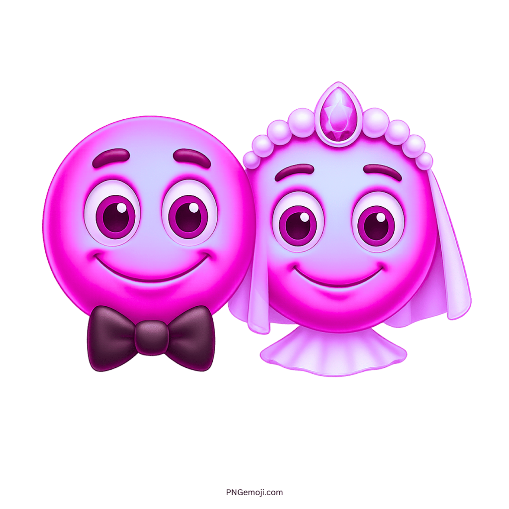 Pink wedding smiley emoji couple with bride in veil and groom in bow tie