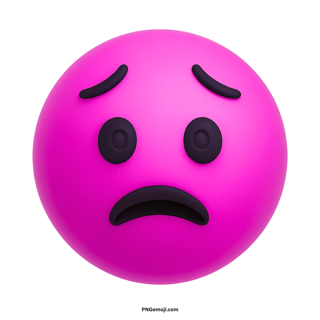 Pink worried face emoji with anxious scared expression showing sadness nervousness and stress