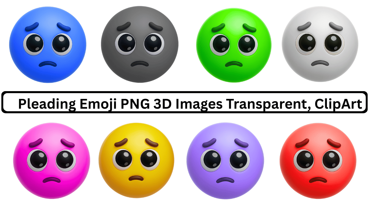 3D pleading emoji colorful faces PNG transparent clipart with cute sad emotional expressions
