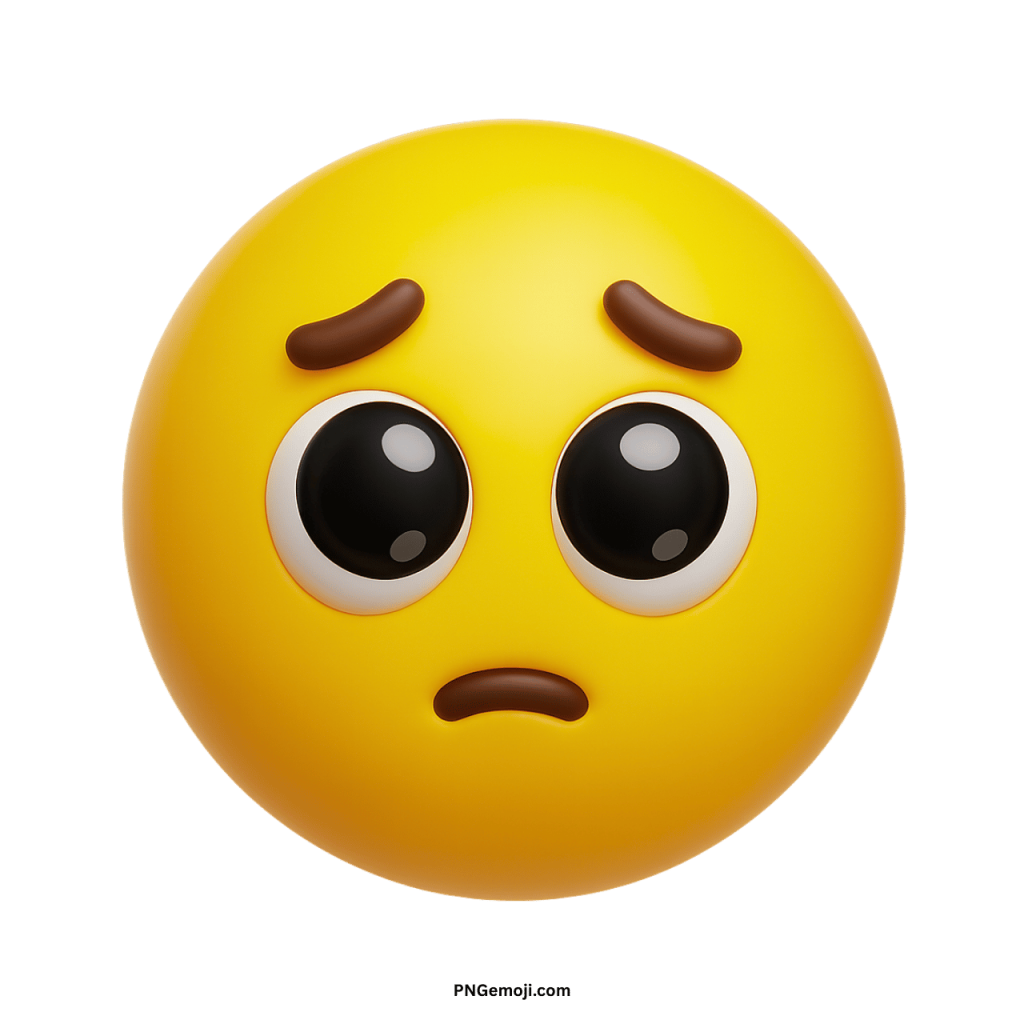 Yellow pleading emoji with sad eyes and worried expression showing emotional request or appeal