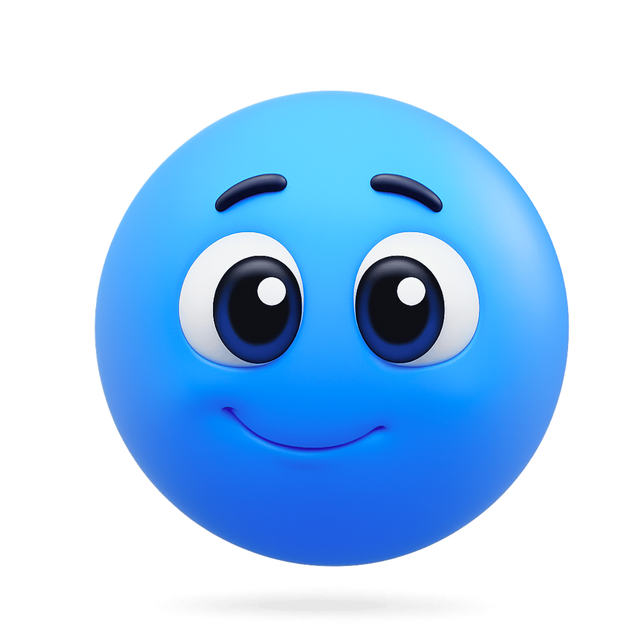 Pretty Please Emoji cute blue 3D smiley face with big round eyes transparent background