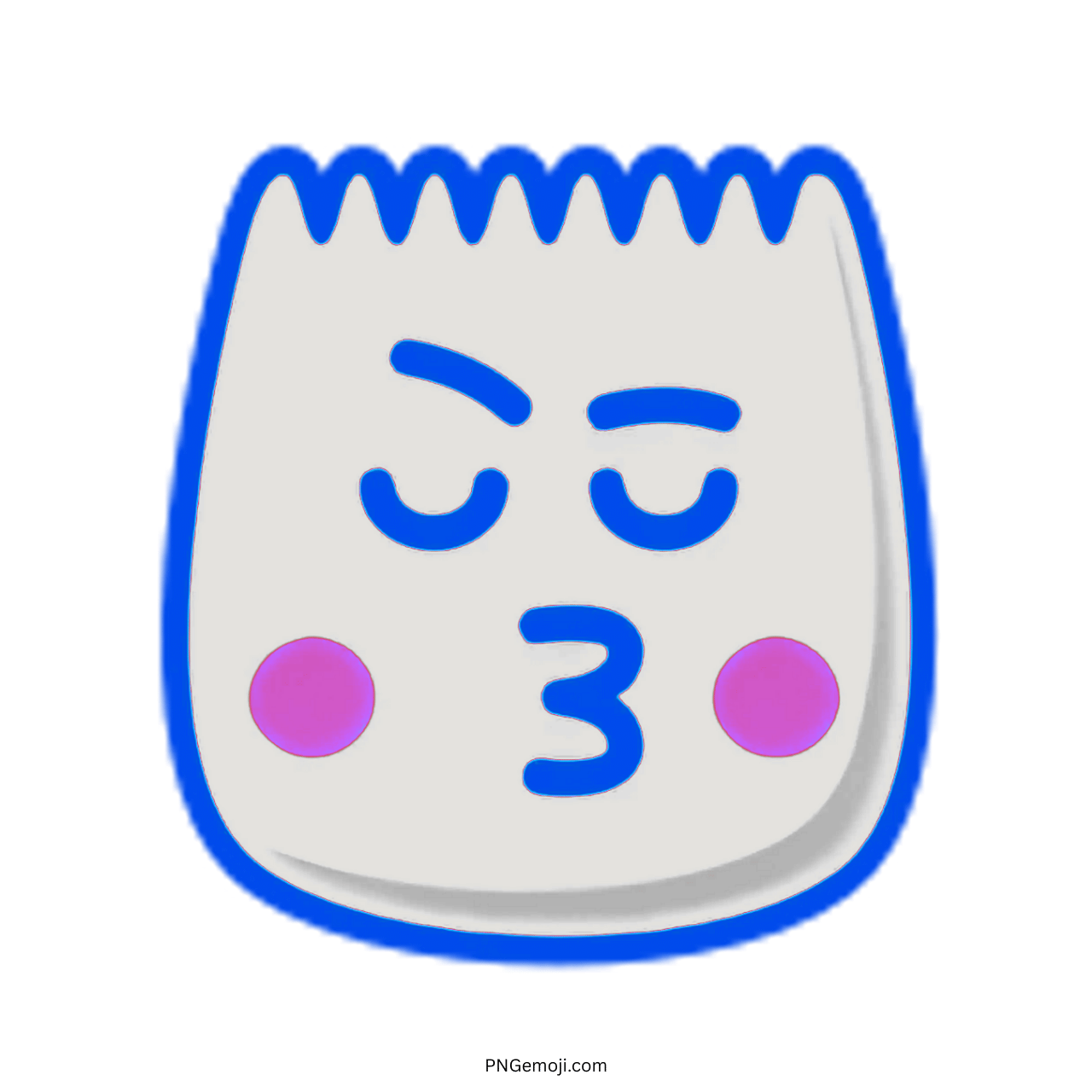 Pride TikTok emoji with blue outline, kiss face expression, and pink blush cheeks