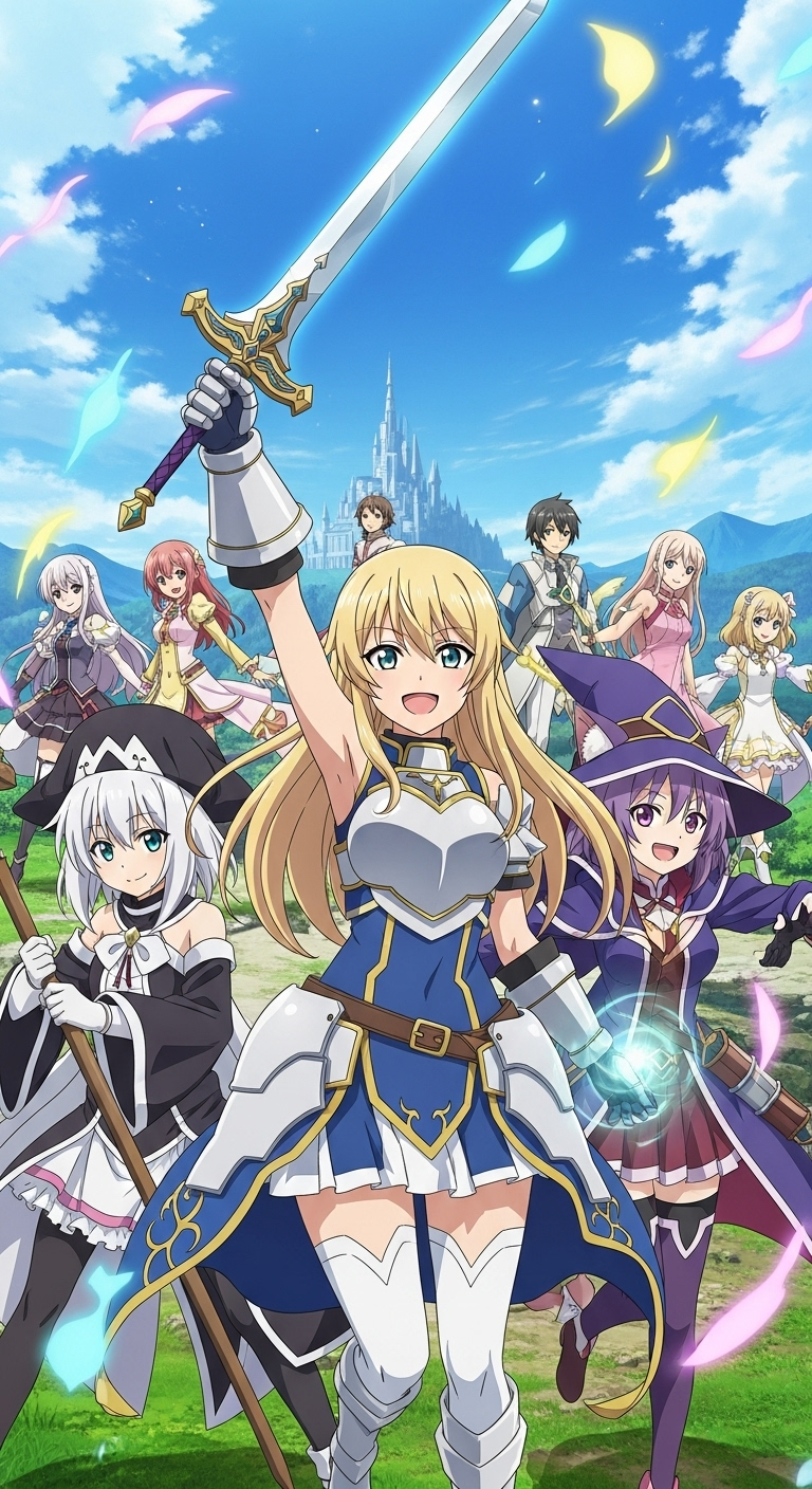 Princess Connect Re Dive anime wallpaper featuring main characters in fantasy adventure battle scene