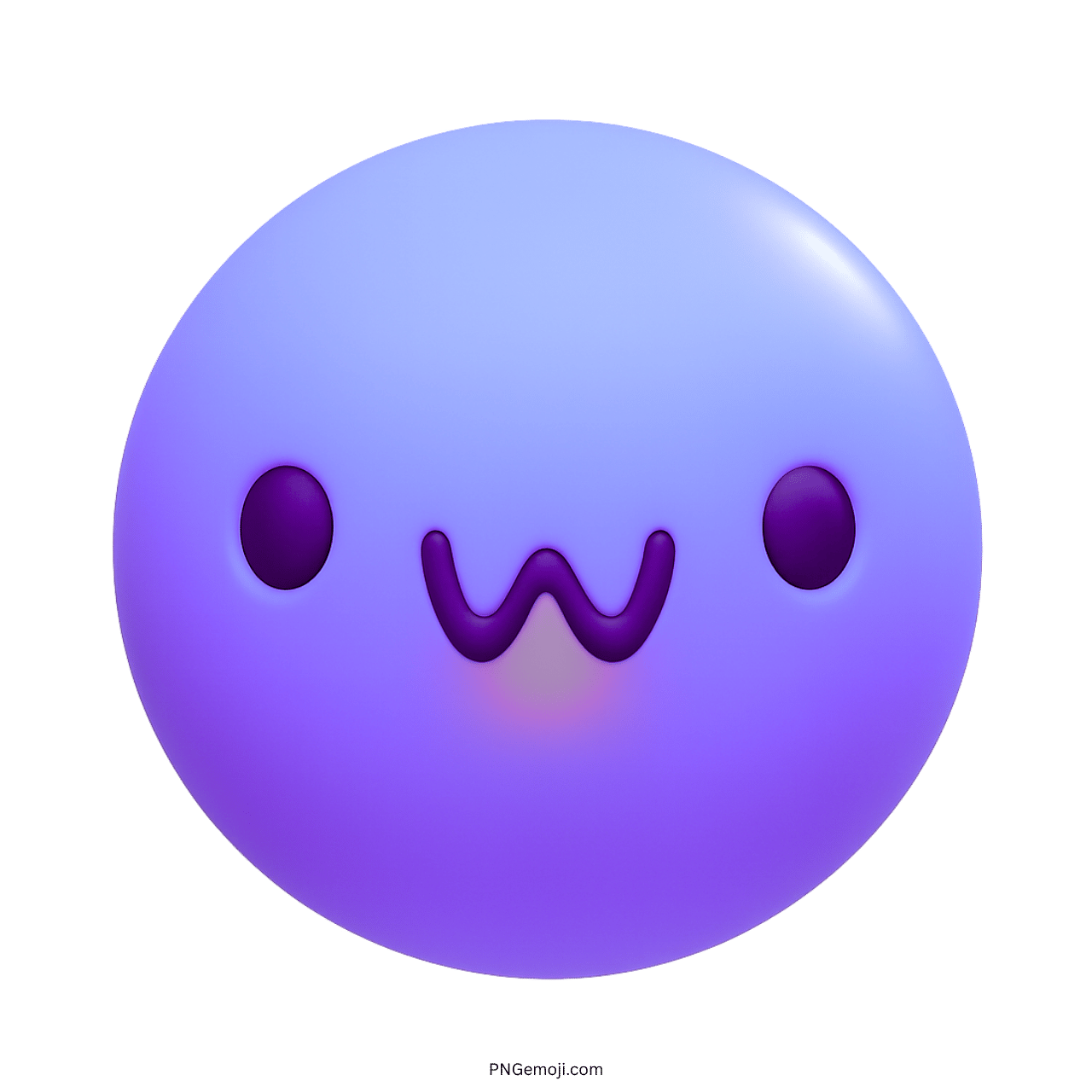 Purple 3D UwU emoji with kawaii face and blushing glow expression