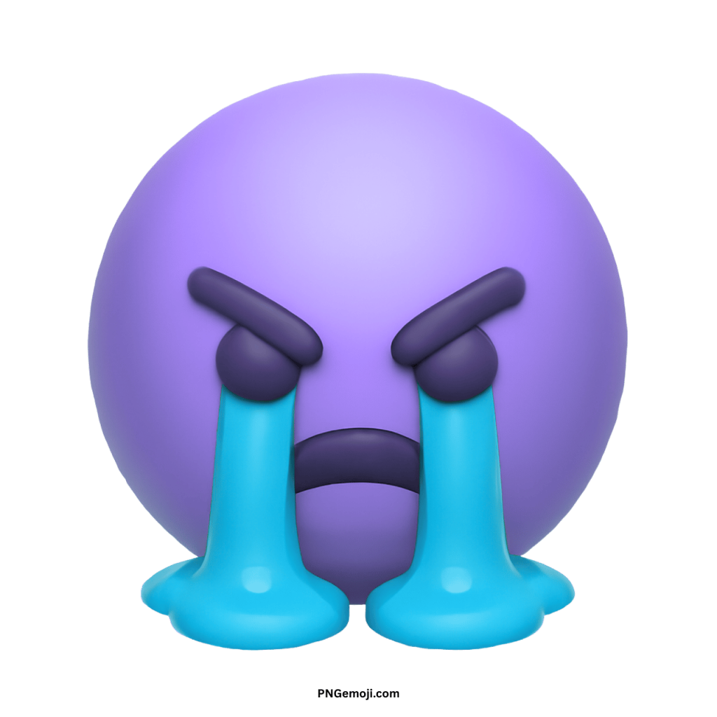 Purple angry crying emoji face with tears showing frustration, sadness, and dramatic emotional expression.
