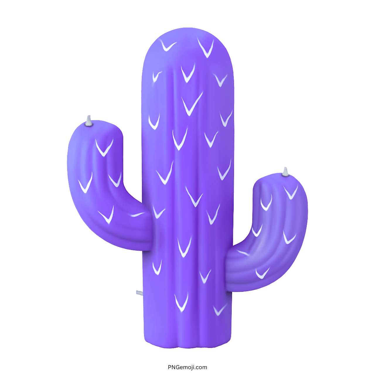 3D purple cactus emoji PNG with white spines and transparent background