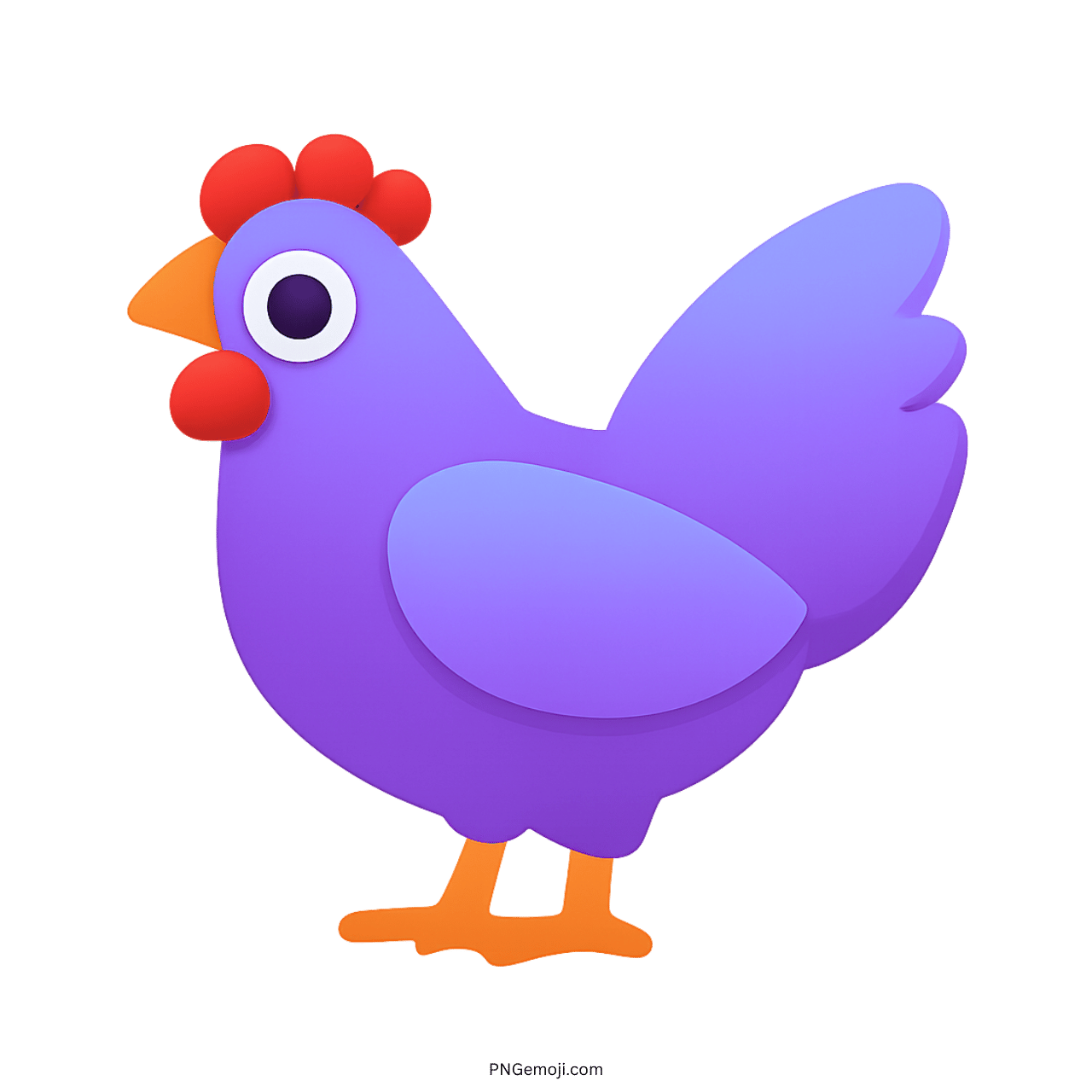 Vivid purple chicken emoji with red comb, orange beak, and feet on a dark green background, perfect for digital messaging.