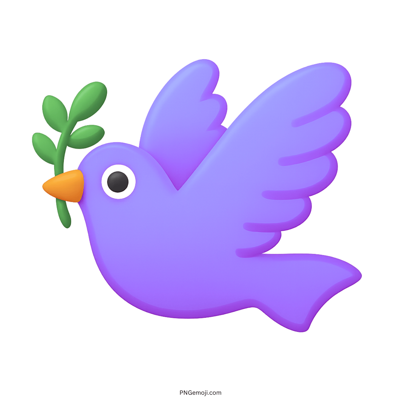 3D purple dove emoji flying with olive branch, representing peace, dignity, and mindfulness.