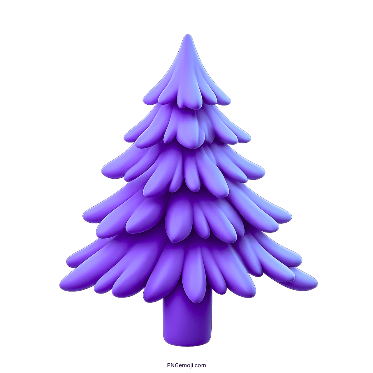 3D purple evergreen tree emoji with stylized leaves and trunk, transparent background