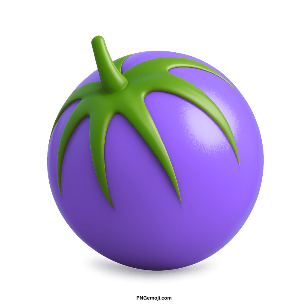Purple melon emoji with green stem glossy fruit symbol for chats and design use