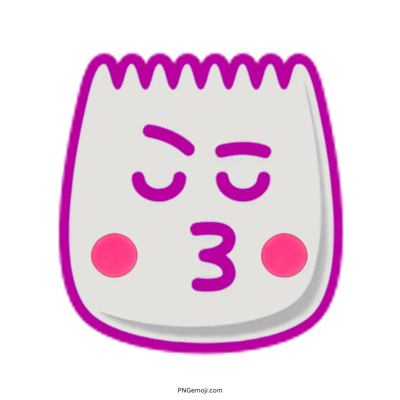 Purple outline TikTok pride emoji kiss face with pink blush cheeks PNG