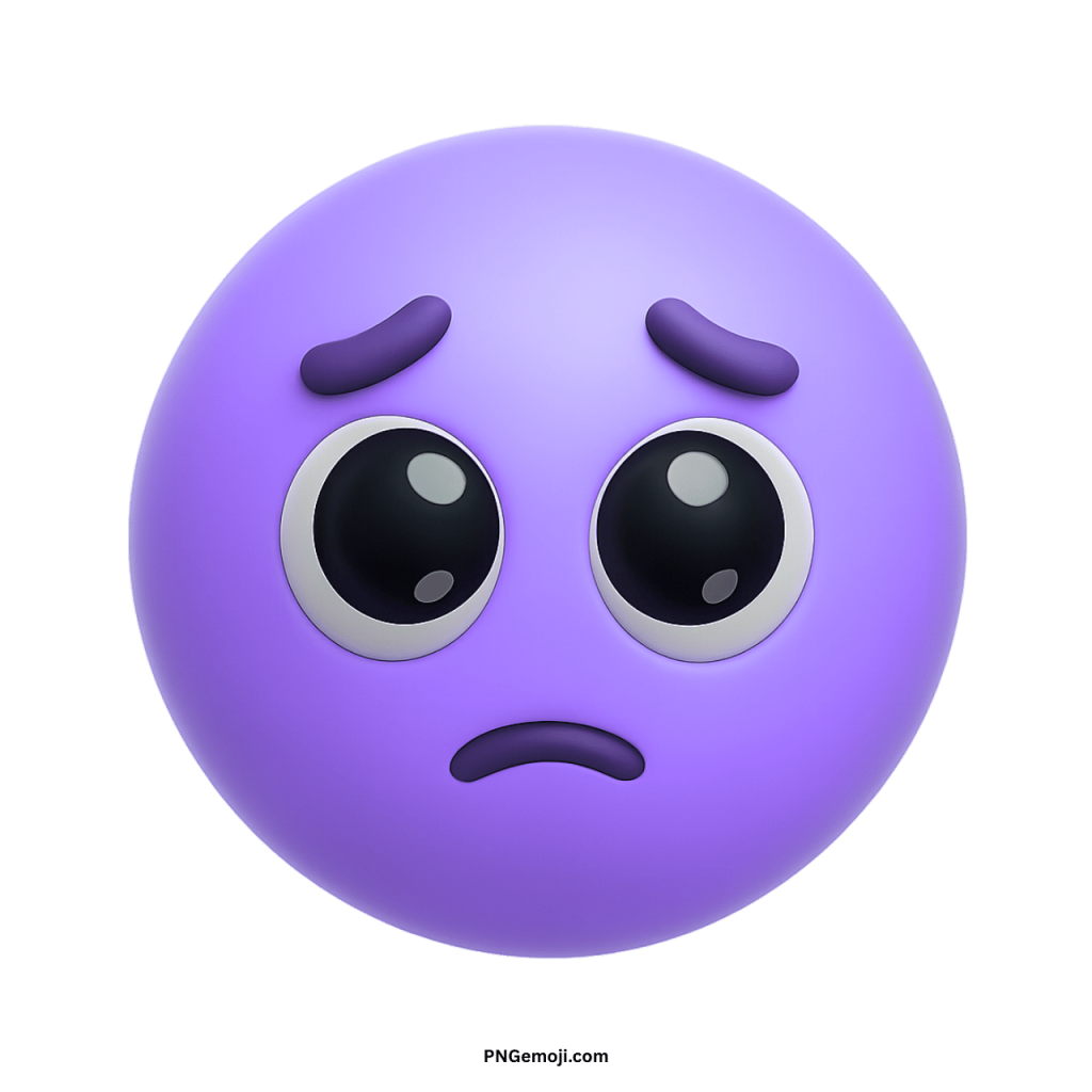 Purple pleading emoji with big glossy eyes and sad expression showing innocence and emotional request