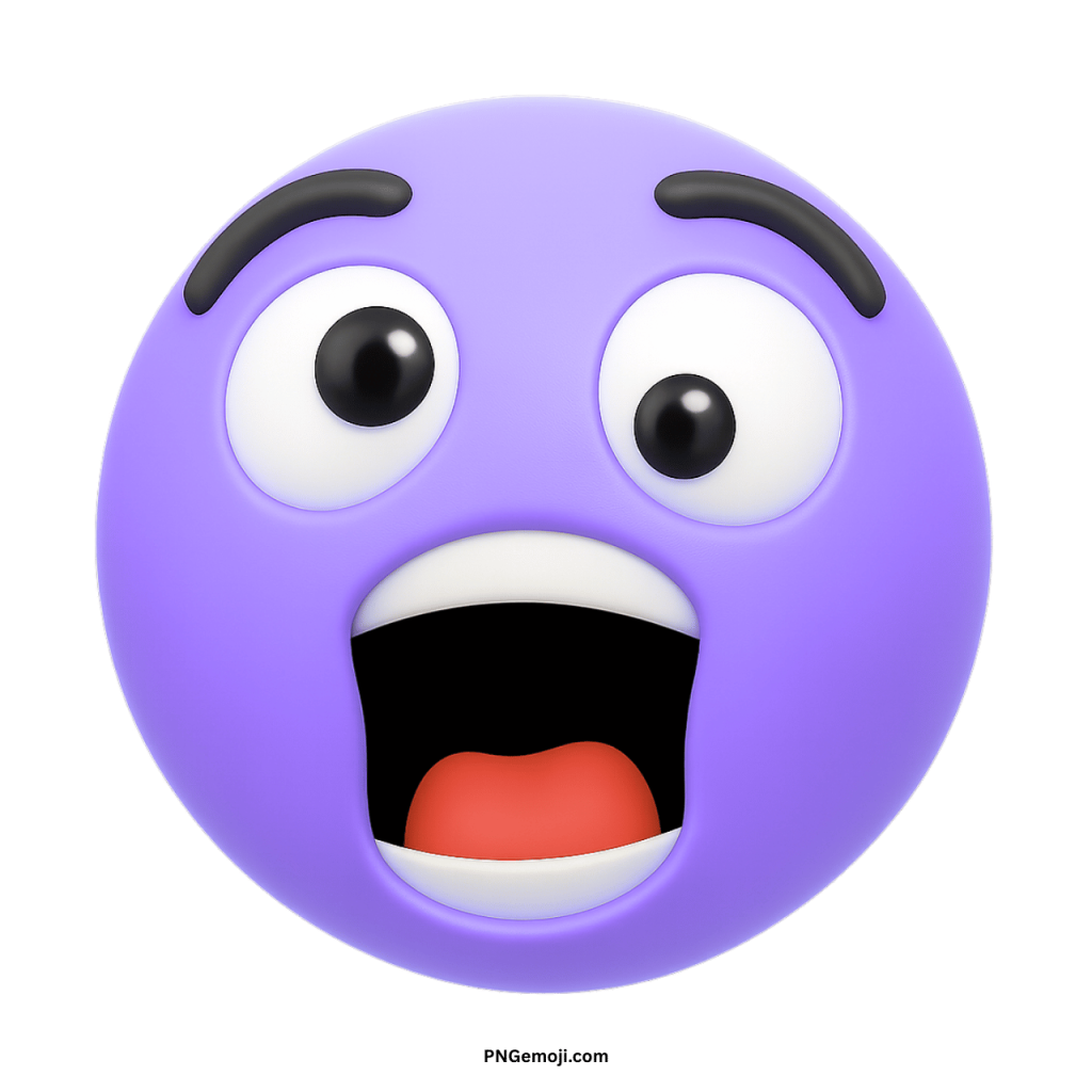 Purple shocked emoji animation with wide eyes and open mouth showing surprise expression