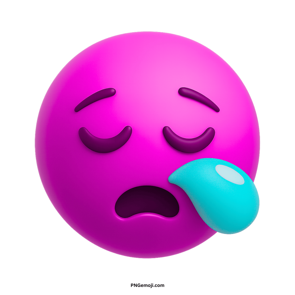 Purple sleepy face emoji showing tired, yawning expression with droplet symbol of drowsiness