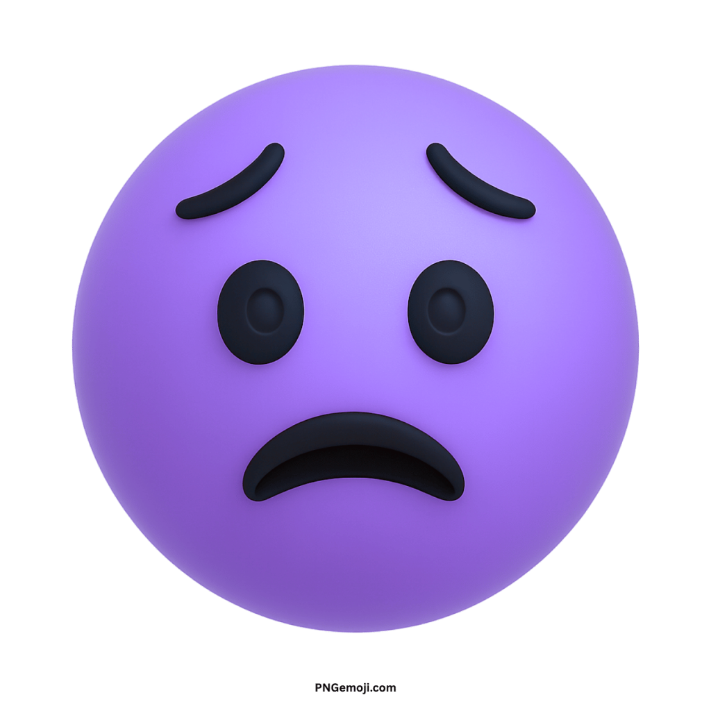 Purple worried face emoji with anxious sad expression showing nervousness stress and discomfort
