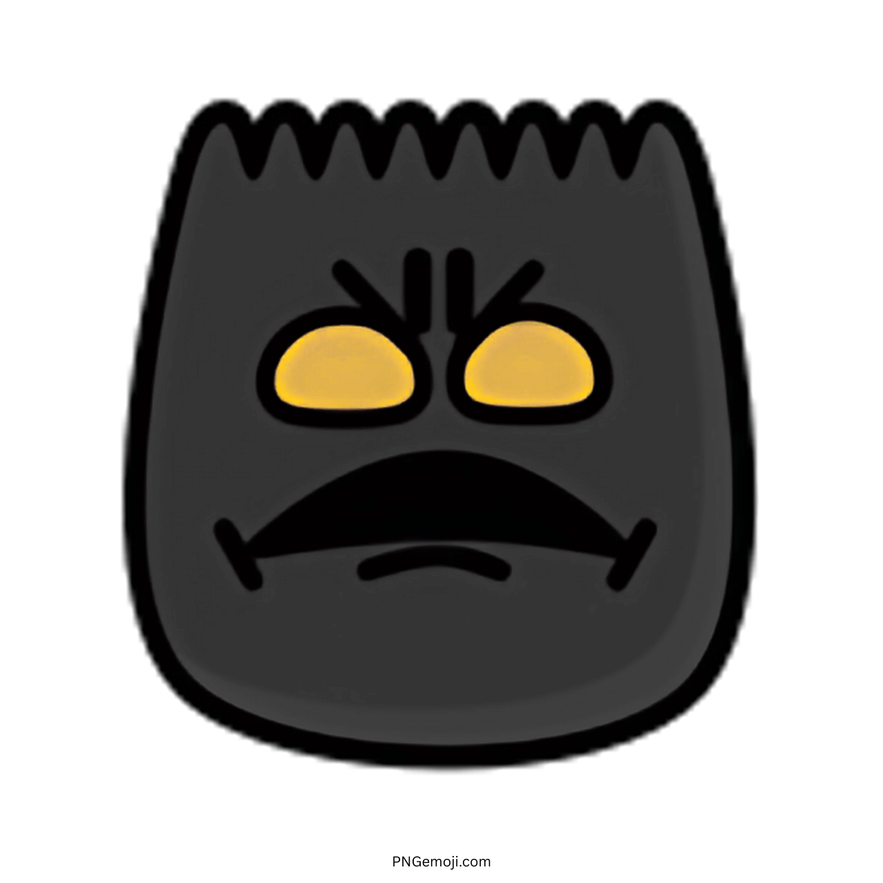 Angry black face emoji with yellow eyes and a mustache