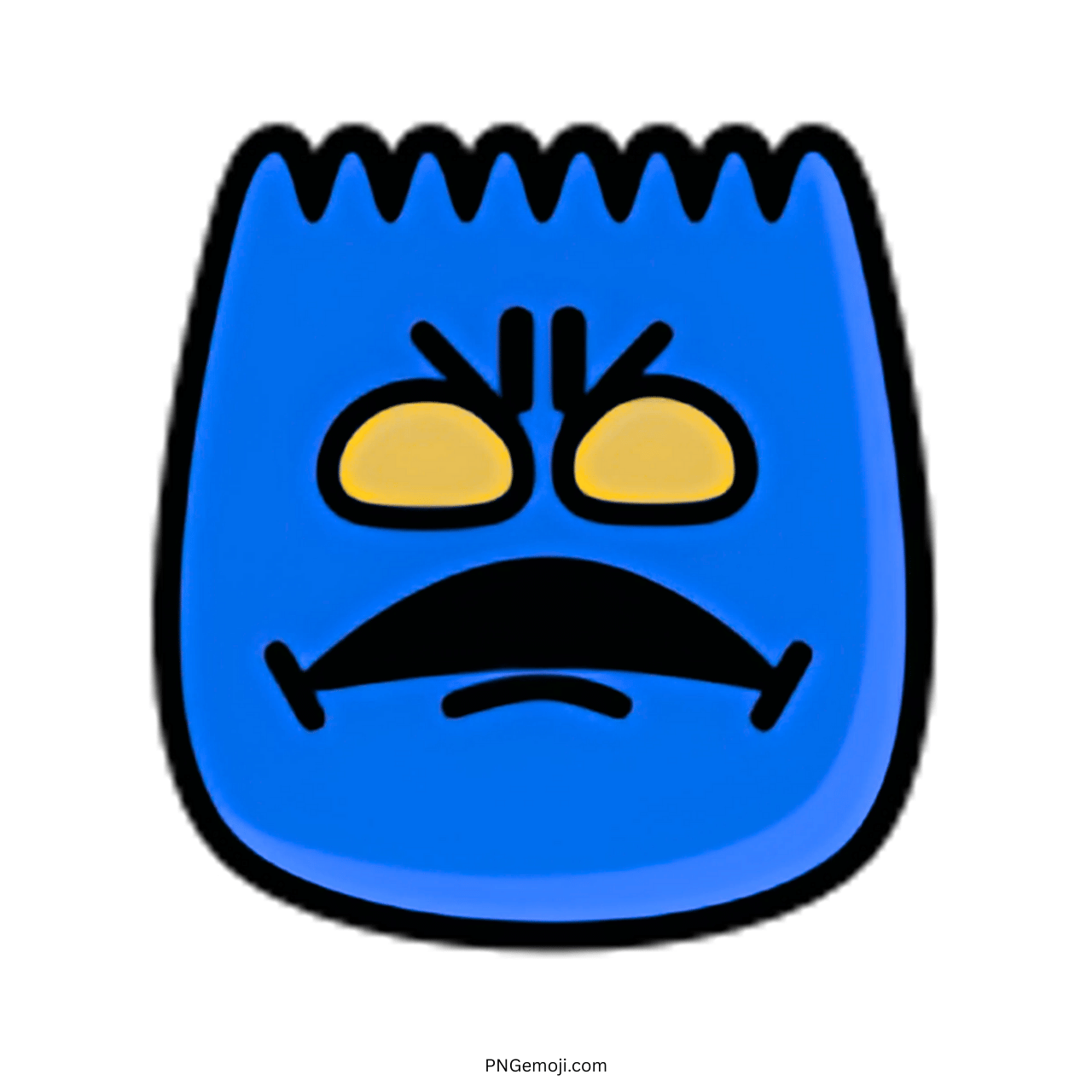 Blue angry TikTok emoji with yellow eyes and furrowed brow expression