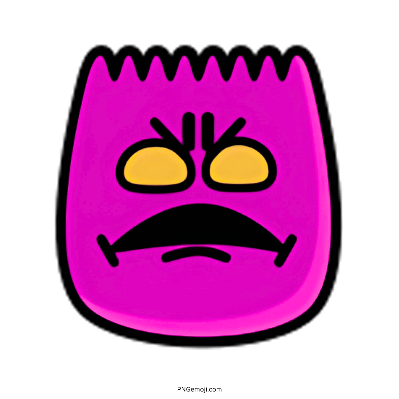Angry pink face emoji with yellow eyes and a mustache