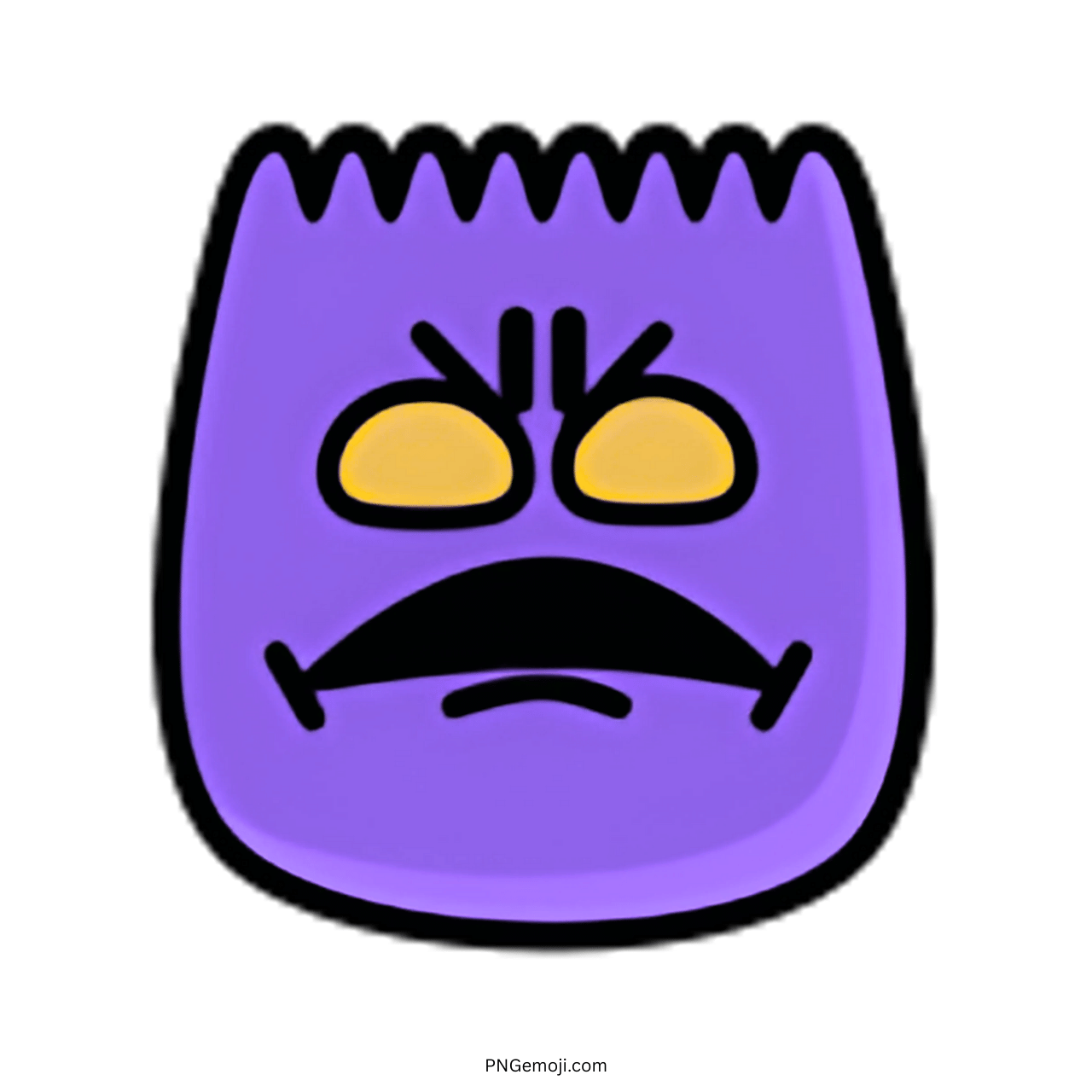 Angry purple face emoji with yellow eyes and a mustache