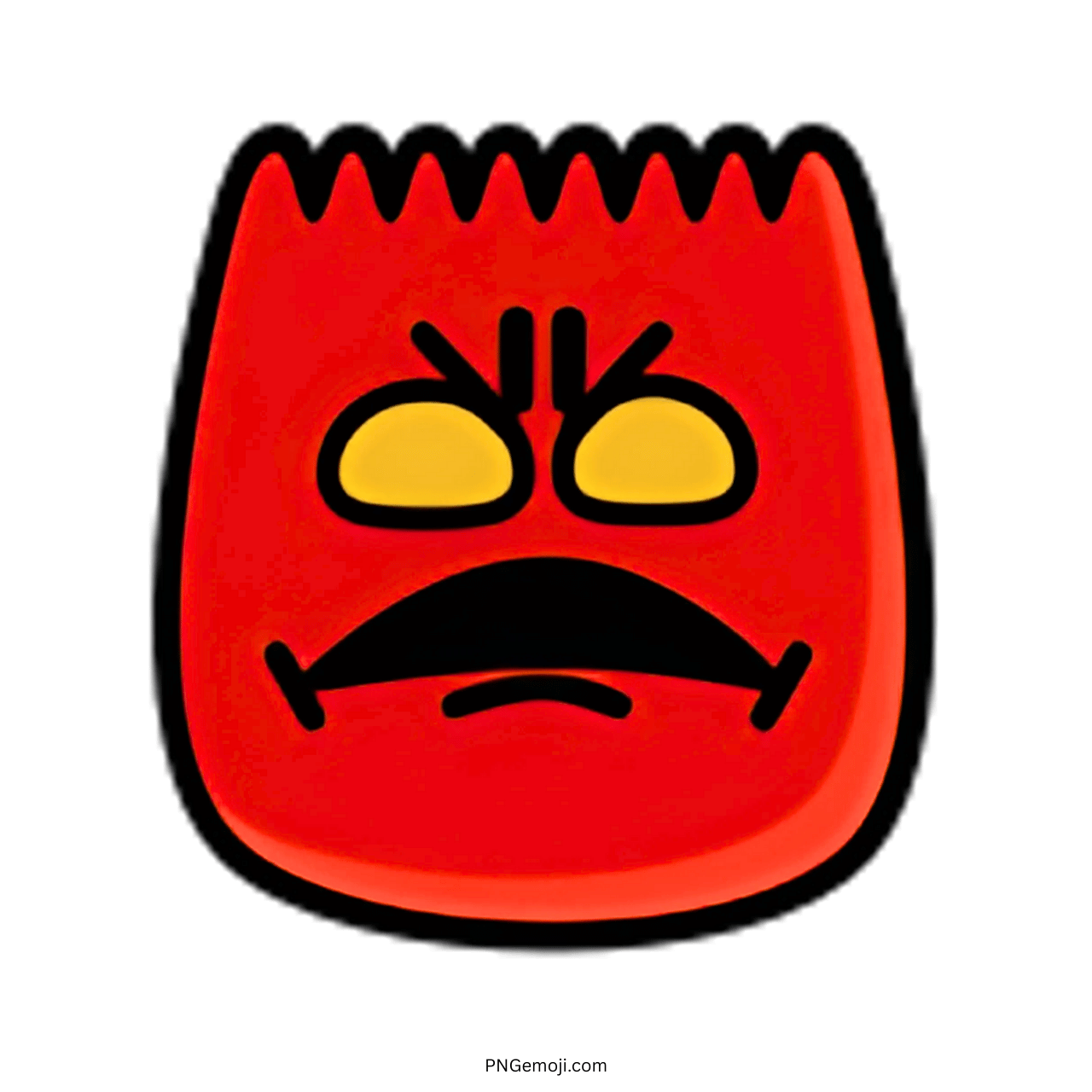 Angry red face emoji with yellow eyes and a mustache