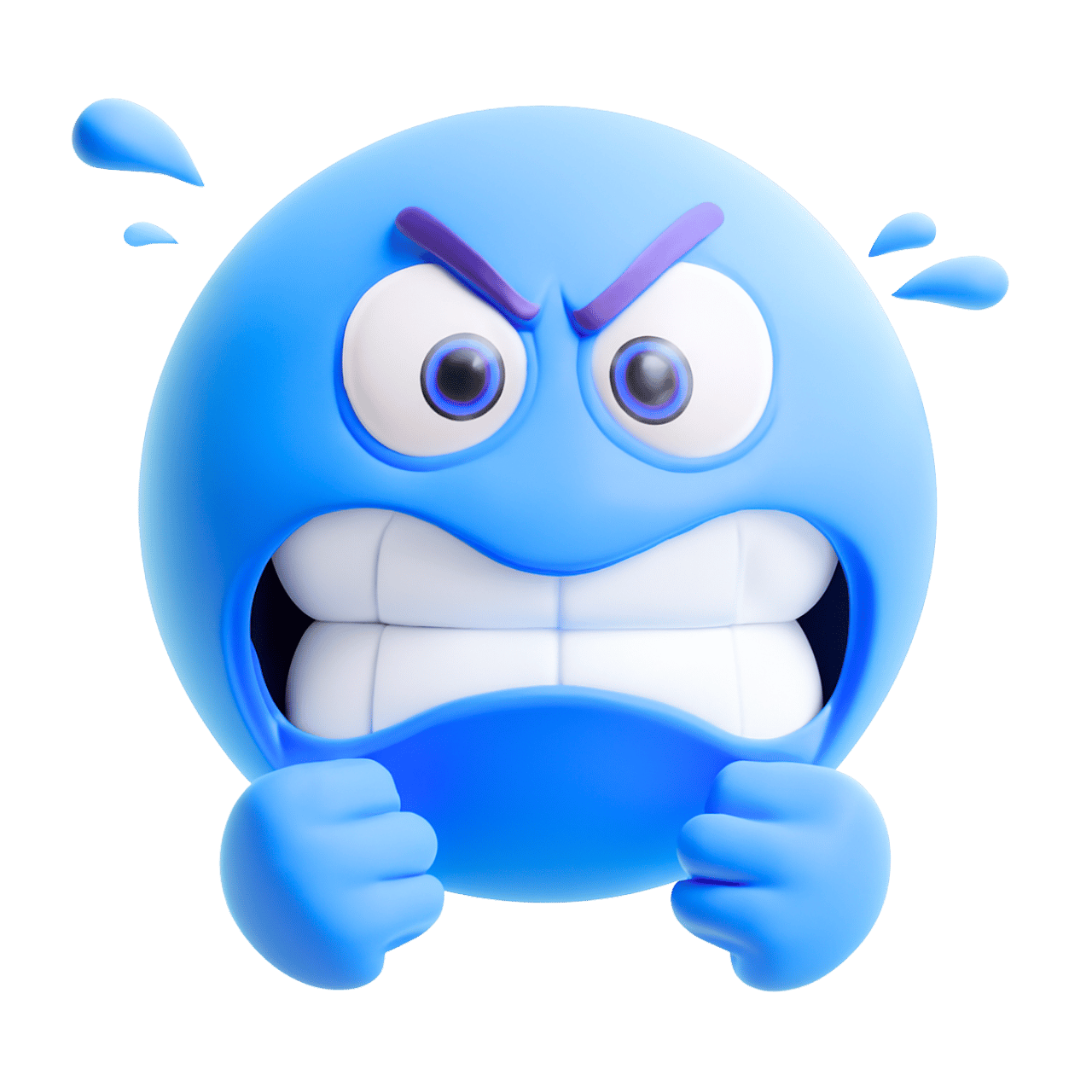 Blue emoji with angry expression, clenched teeth, and frustrated look